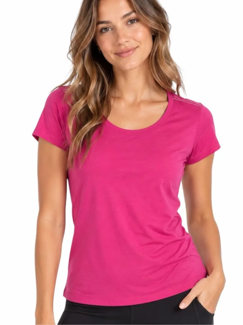 ALO YOGA CoolFit Fuchsia Pink Scoop Neck Short Sleeve Athletic Tee XL